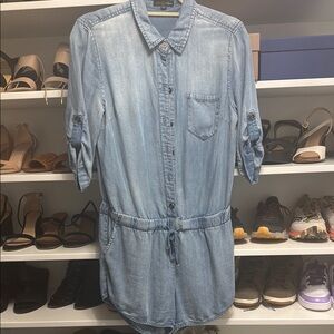 Light Blue Denim Romper - Aqua